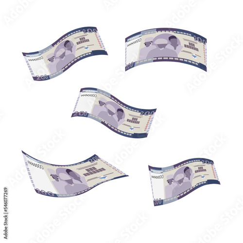 Liberian Dollar Vector Illustration. Liberia money set bundle banknotes. Falling, flying money 200 LRD. Flat style. Isolated on white background. Simple minimal design.