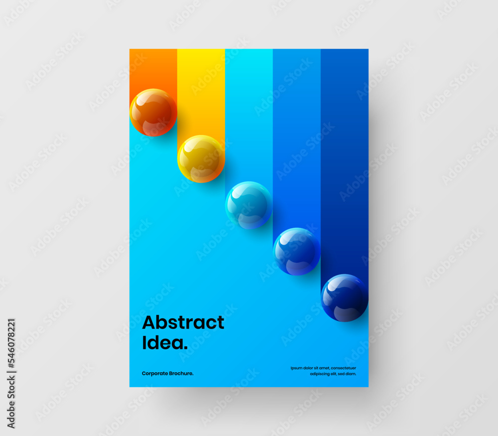 Bright leaflet A4 design vector illustration. Amazing 3D spheres flyer concept. Bright leaflet A4 design vector illustration. Amazing 3D spheres flyer concept.