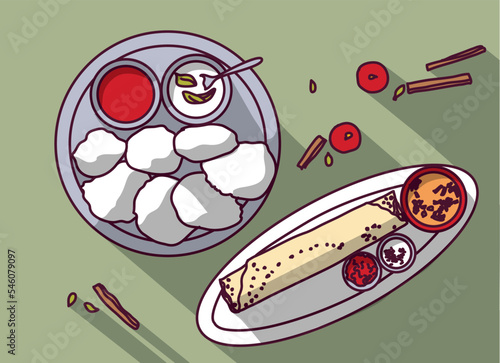Idli and dosa indian food top view