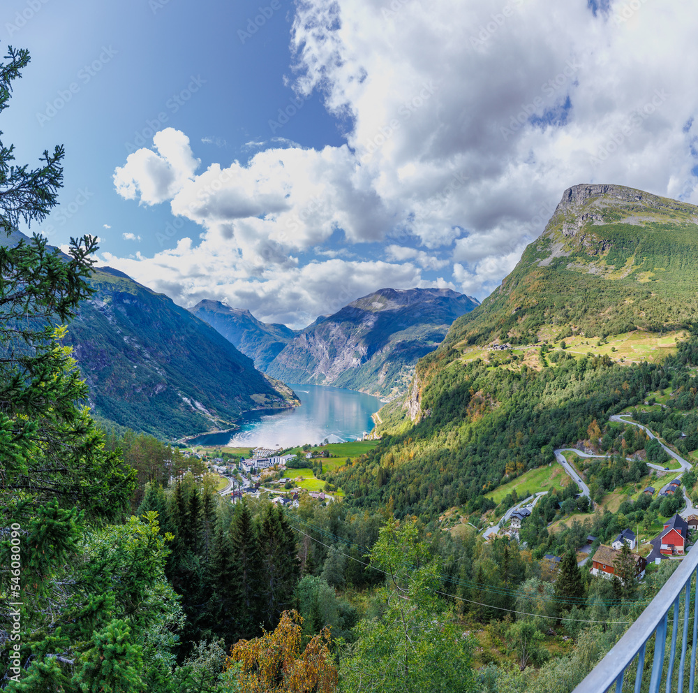 View over the vally and Geiranger fjorden, Norway