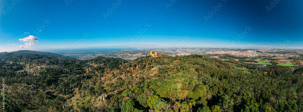 Panoramic view of Pena National Palace in Sintra, Portugal
