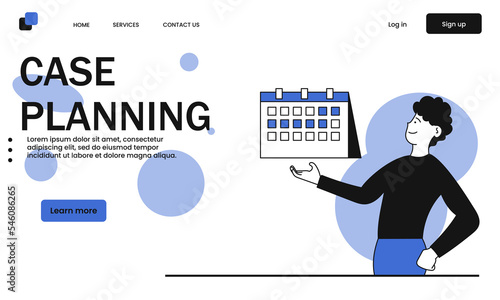 Case planning and man holding calendar vector illustration concept. Plan business and project marketing analysis. Risk startup and research financial idea. Presentation process and list organization