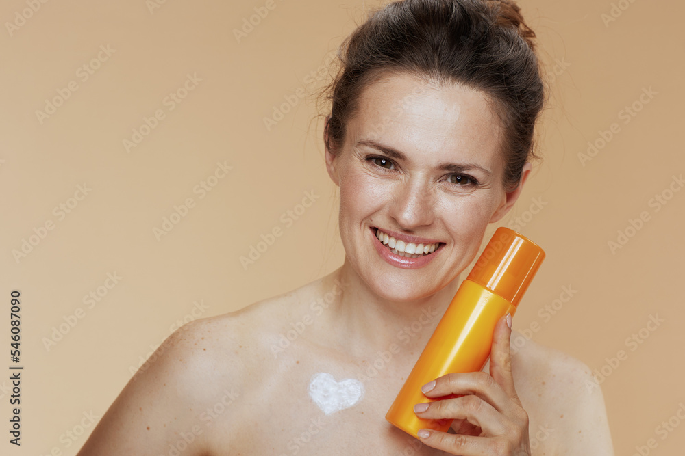 happy modern woman with cosmetic cream jar happy modern woman with cosmetic cream jar