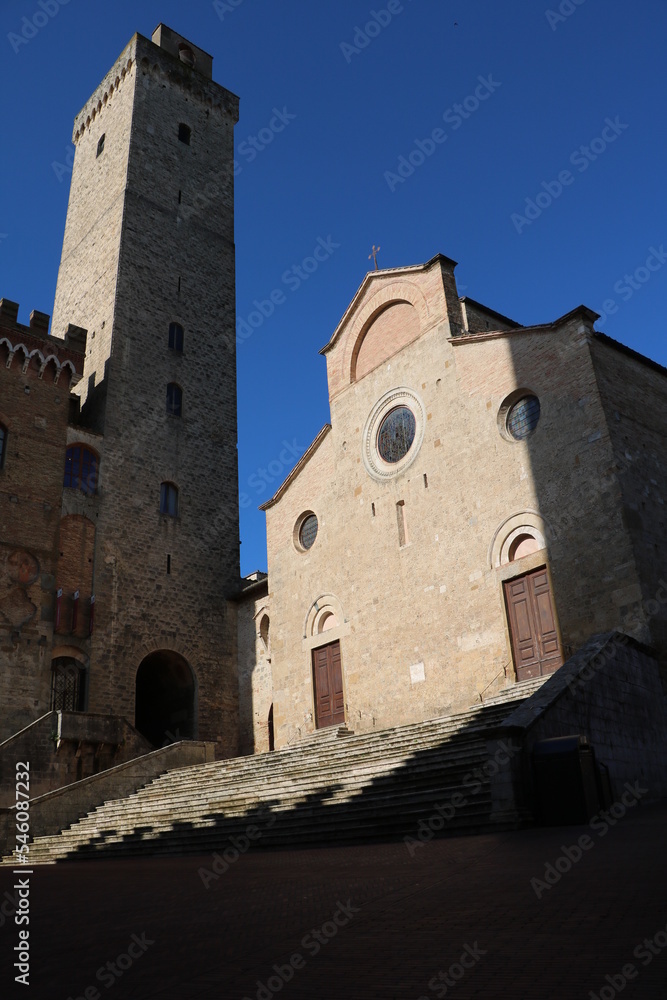 Dusk at church Santa Maria Assunta in San Gimignano, Tuscany Italy