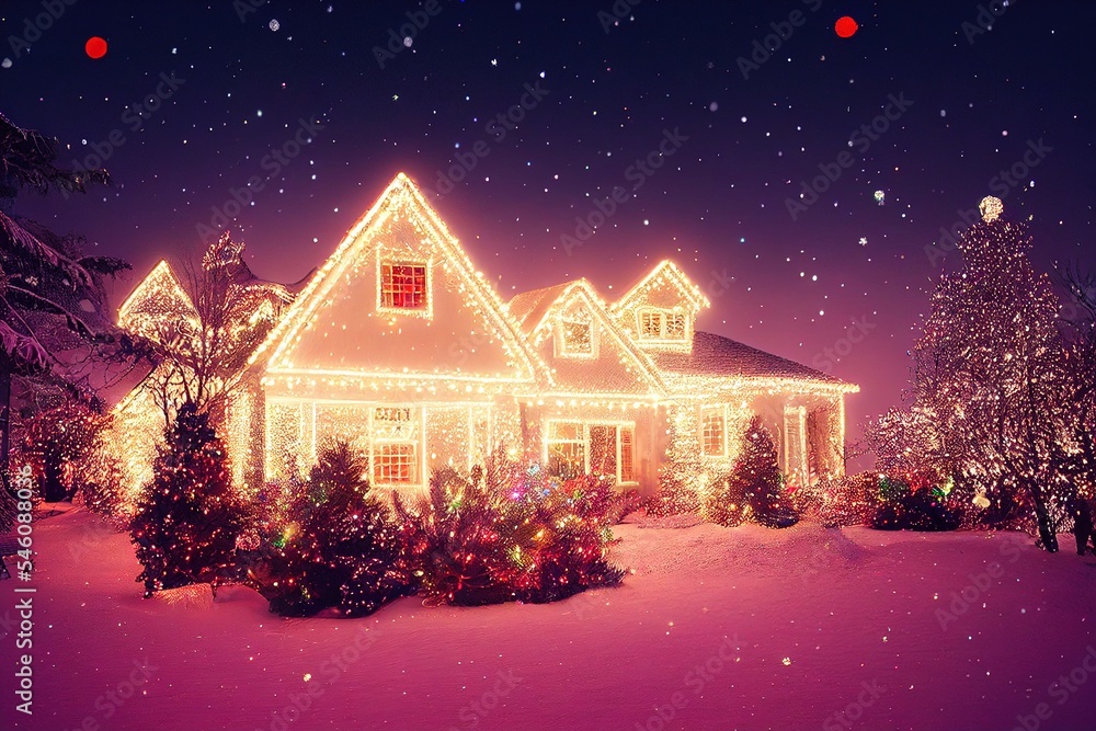 christmas decoration on house with a lot of lights christmas decoration on house with a lot of lights