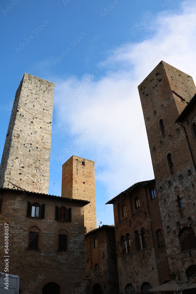 View to medieval towers in San Gimignano, Tuscany Italy