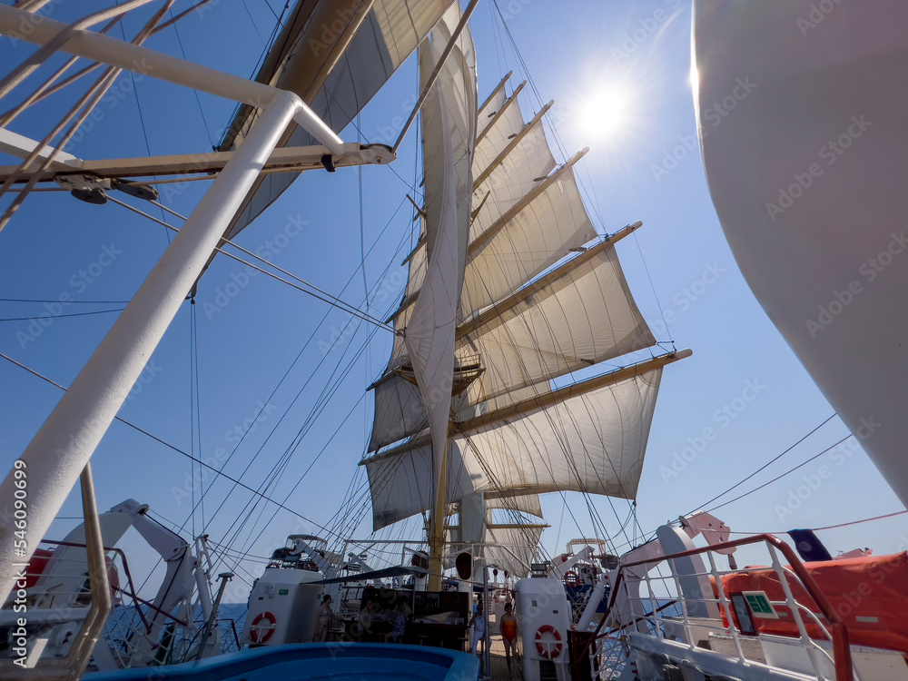 Obraz premium On board a large sailing ship.