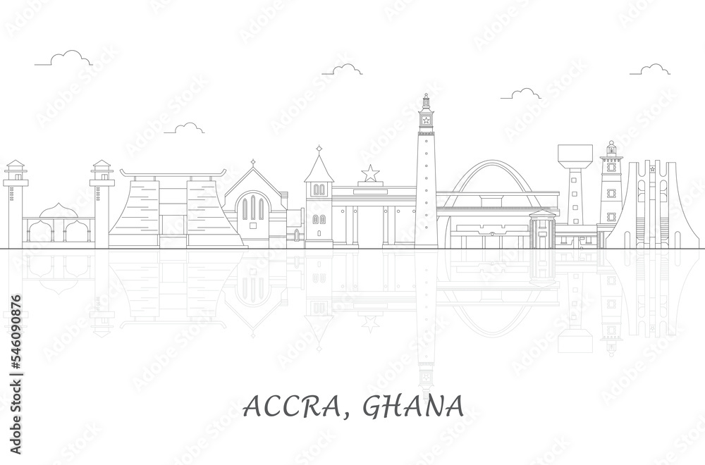 Outline Skyline panorama of city of Accra, Ghana - vector illustration