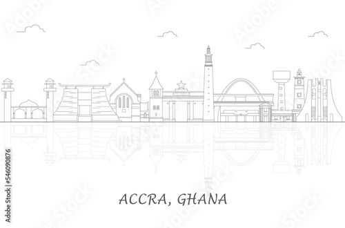 Outline Skyline panorama of city of Accra, Ghana - vector illustration