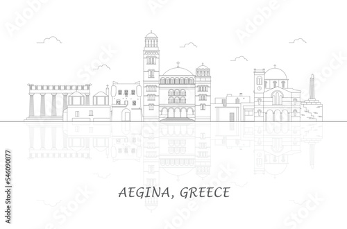 Outline Skyline panorama of  Aegina Island  Greece - vector illustration