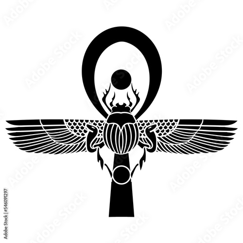 Gold Egyptian Scarab bug with wings And ankh ,RA GOD symbol.eps
