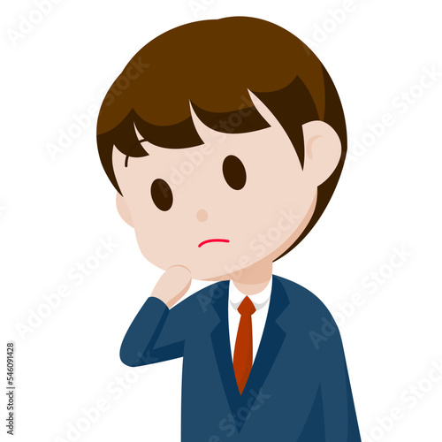 シンプルな主線なしのイラスト / 首を傾げるスーツの男性