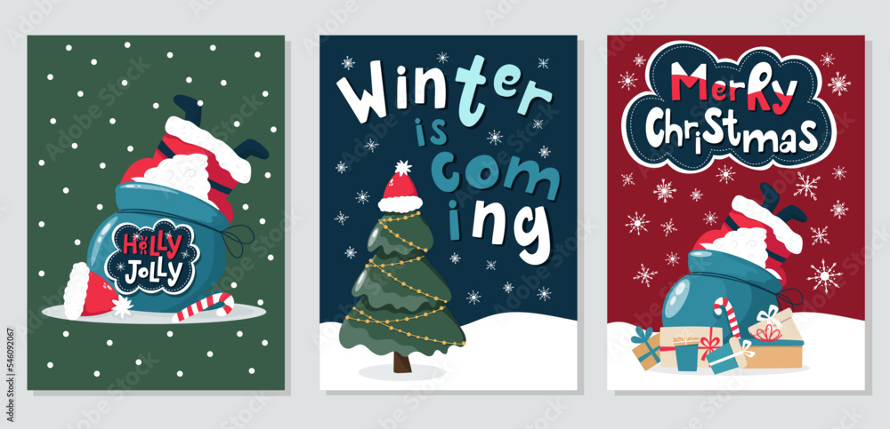 Set of three cute Christmas greeting cards.