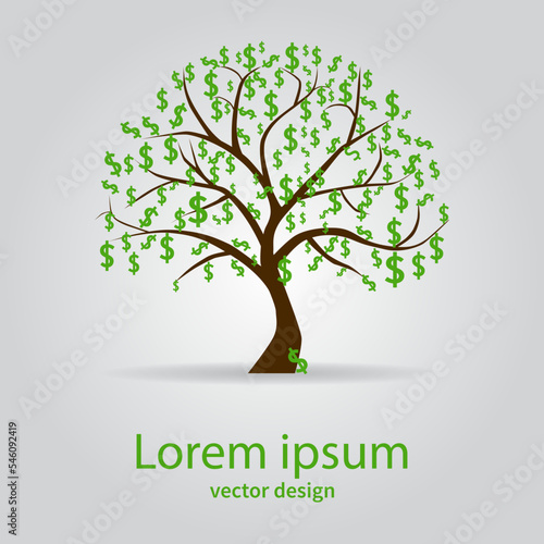 Money tree isolated on white background. Symbol, dollar, business. Vector illustration.