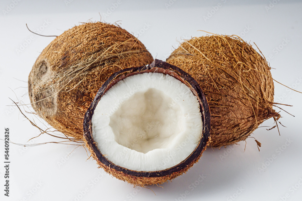 fresh natural coconut on white acrylic background fresh natural coconut on white acrylic background