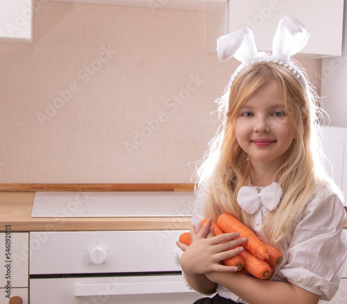 little girl banny ears on her head photo