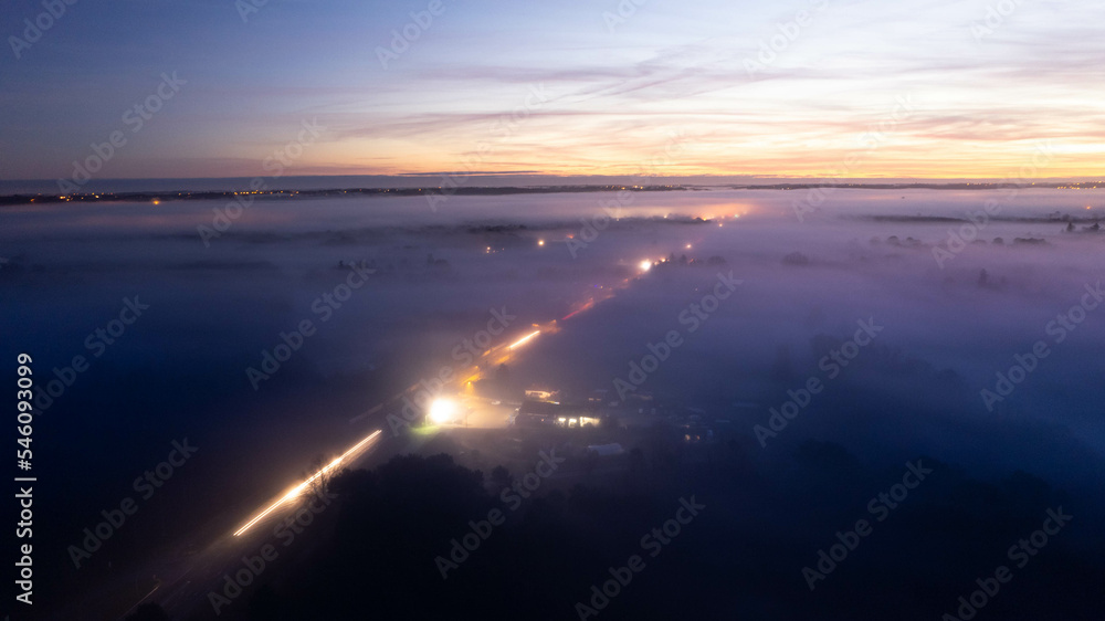 fog over the Aquitaine region, sunrise