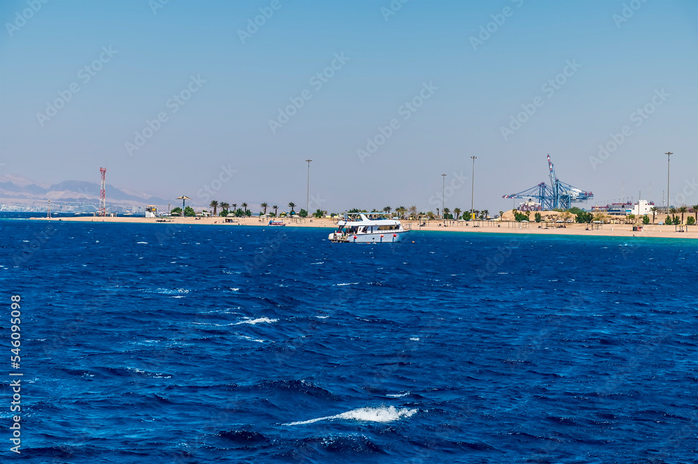 A view towards the port of the South Beach at Aqaba, Jordan in sumertime