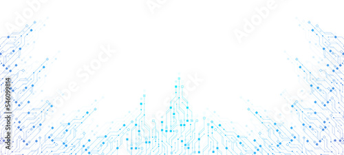 Quantum computer technologies concept. Futuristic blue circuit board background vector. Modern technology circuit board texture background design. Waves flow. Quantum explosion technology.