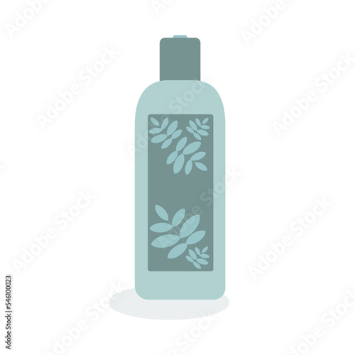 Bottle for cosmetics color basil with a pattern of twigs. Vector