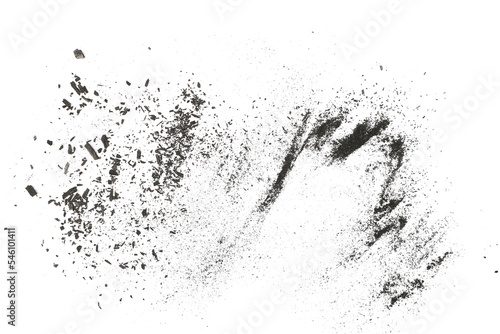  Black charcoal dust, gunpowder isolated on white background and texture, top view