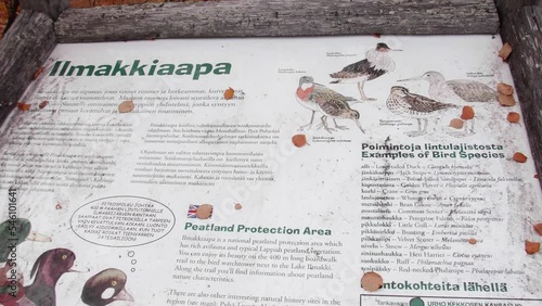A bird information board in a bird path in Ilmakkiaapa nature protection area in Finland