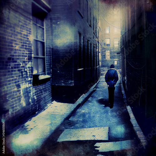 light leaks & cross processed film: threatening figure in a dark urban alley