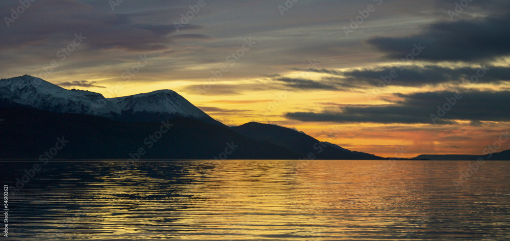 Naklejka premium Sunrise landscape during winter in Ushuaia, Patagonia Argentina