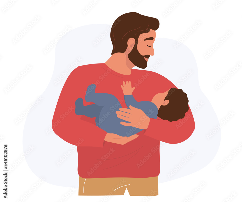 Dad with a baby in his arms. A happy family of a father and a small child. Vector graphics. Dad with a baby in his arms. A happy family of a father and a small child. Vector graphics.