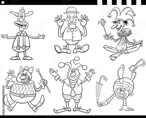 cartoon clowns comic characters set coloring page