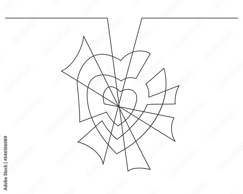 Continuous line drawing of spider web heart shape Vector illustration