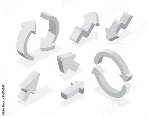 Set of arrows, click pointers, cursors. Flat, 3d, vector, isometric, cartoon style illustration isolated on white background