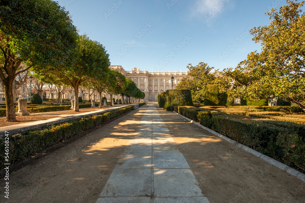 Gardens and promenade next to the Royal Palace of Madrid