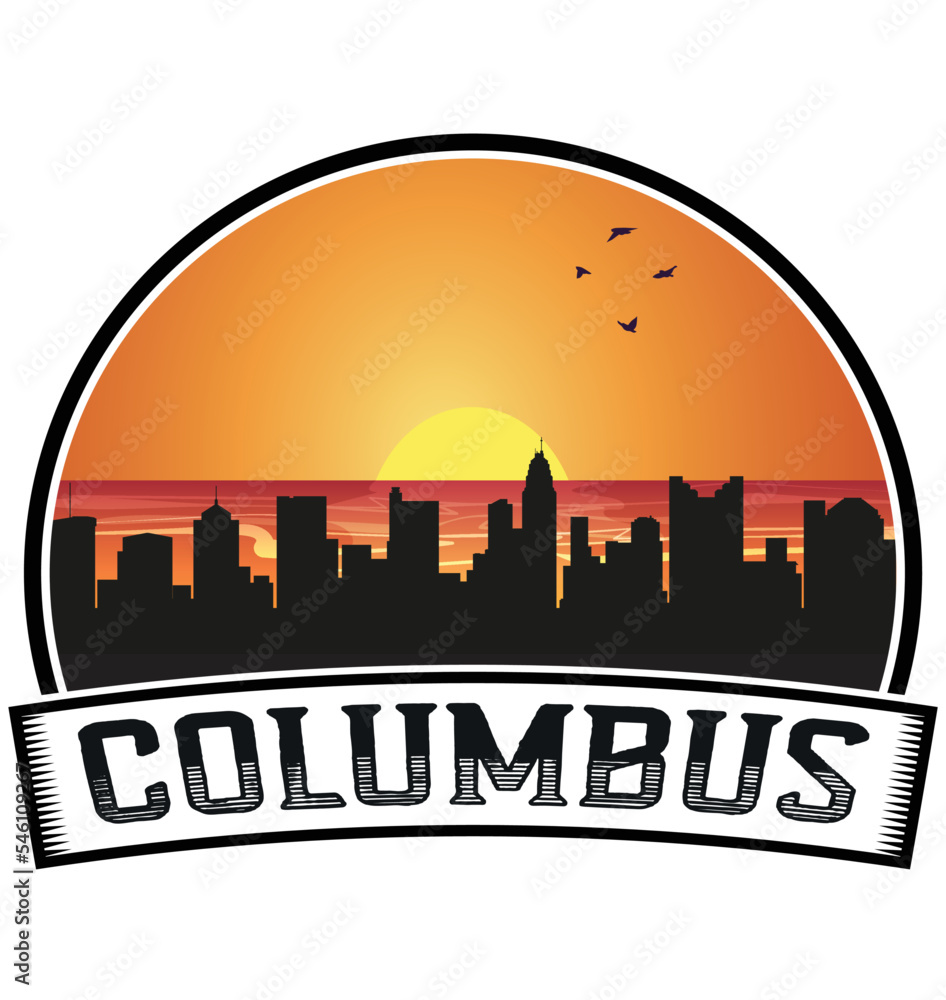Columbus Ohio USA Skyline Sunset Travel Souvenir Sticker Logo Badge Stamp Emblem Coat of Arms Vector Illustration EPS