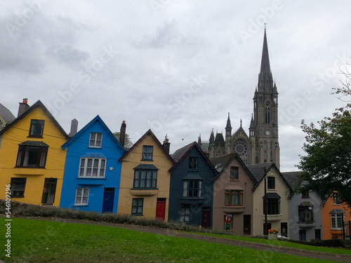 view of Cobh Cathedral, County Cork, Ireland, on a cloudy day