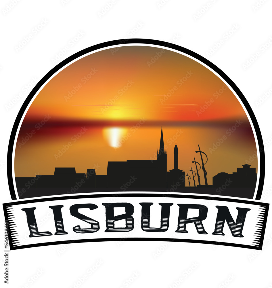 Lisburn Northern Ireland Skyline Sunset Travel Souvenir Sticker Logo Badge Stamp Emblem Coat of Arms Vector Illustration EPS