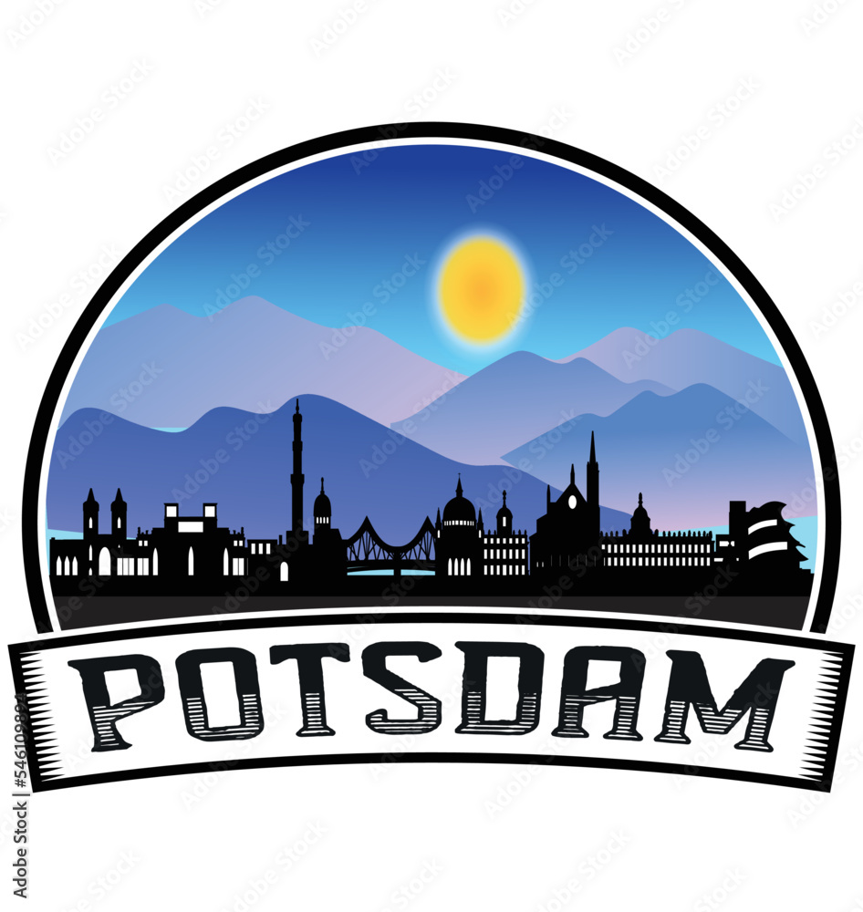 Potsdam Germany Skyline Sunset Travel Souvenir Sticker Logo Badge Stamp Emblem Coat of Arms Vector Illustration EPS