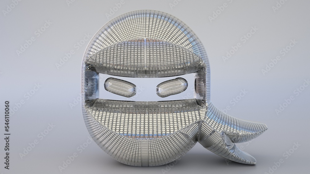 A highly reflective 3D Illustration of an object-artefact-art piece related to Ninja or Samurai. Modelers, Designers, and Artists must watch the mesh closely to easily make a version of their own.
