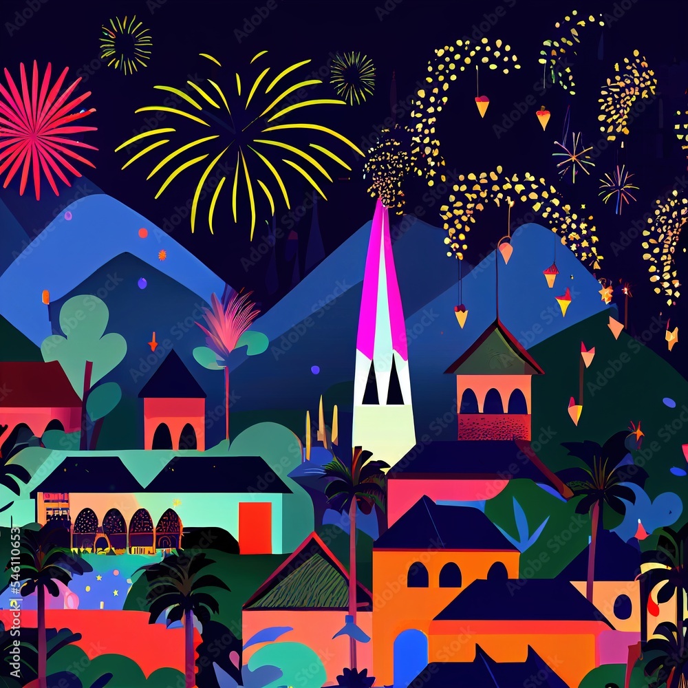 Obraz premium New year's fireworks, city landscape generated with Artificial Intelligence