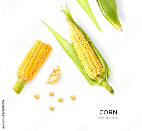 Creative layout made of corn. Flat lay. Food concept. Macro concept.