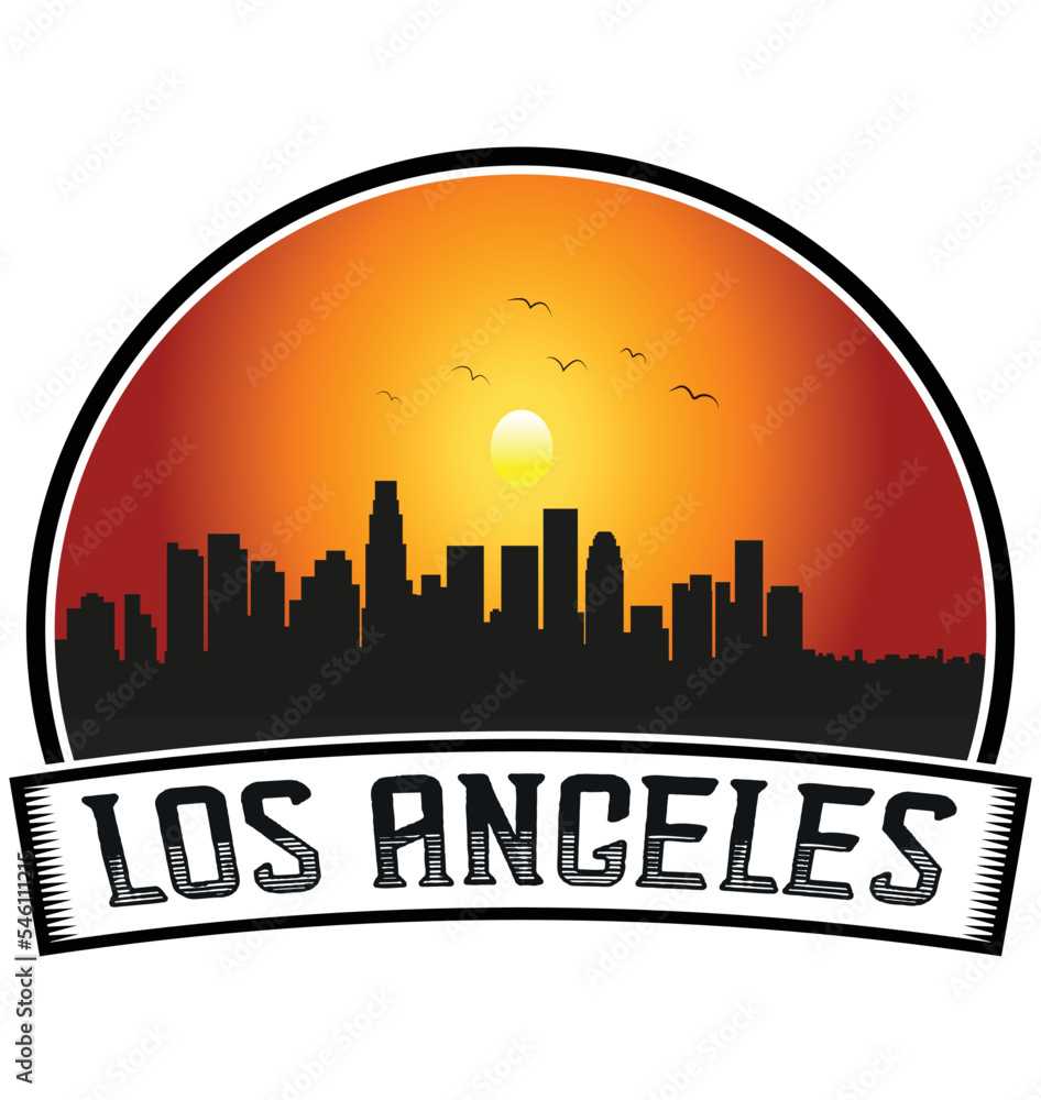 Los Angeles California USA Skyline Sunset Travel Souvenir Sticker Logo Badge Stamp Emblem Coat of Arms Vector Illustration EPS