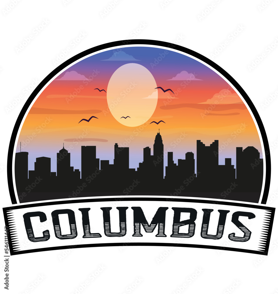 Columbus Ohio USA Skyline Sunset Travel Souvenir Sticker Logo Badge Stamp Emblem Coat of Arms Vector Illustration EPS