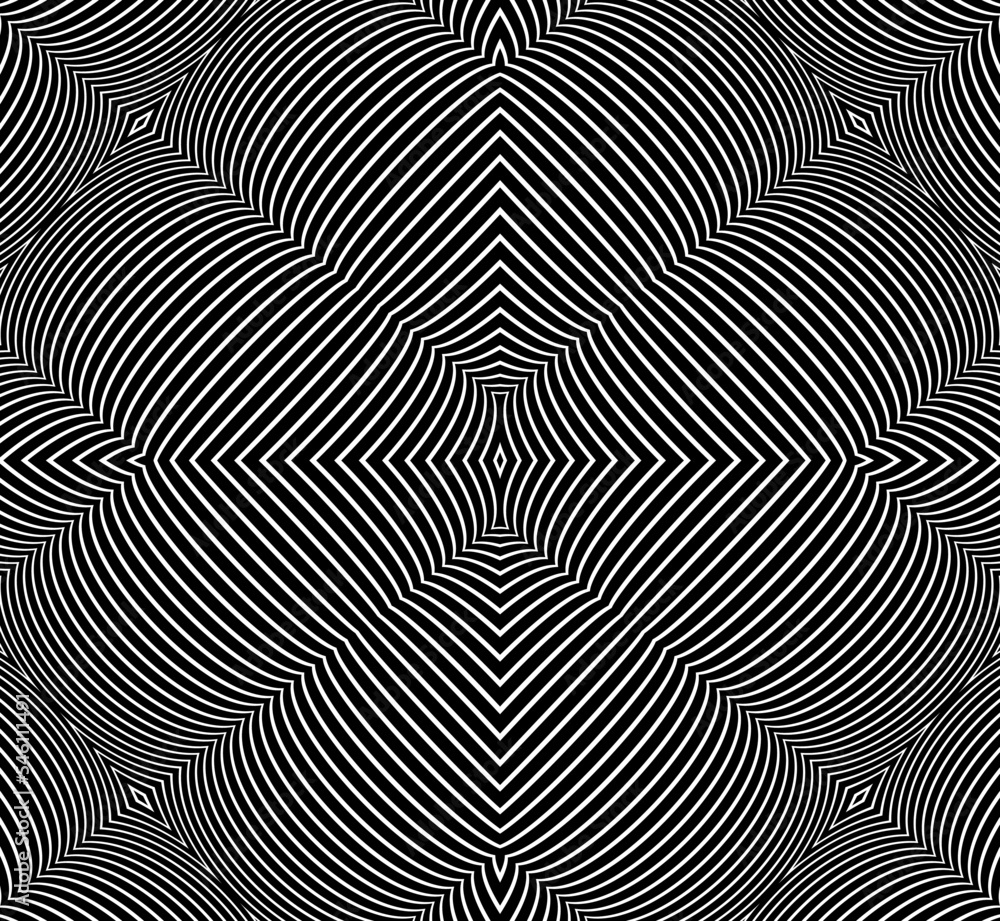 Abstract rotated black and white lines. Geometric art. Design element. Digital image with a psychedelic stripes.Design element for prints, web, template