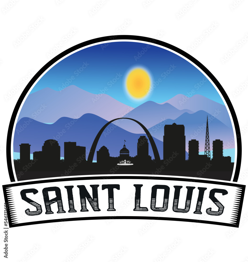 Saint Louis Missouri USA Skyline Sunset Travel Souvenir Sticker Logo Badge Stamp Emblem Coat of Arms Vector Illustration EPS