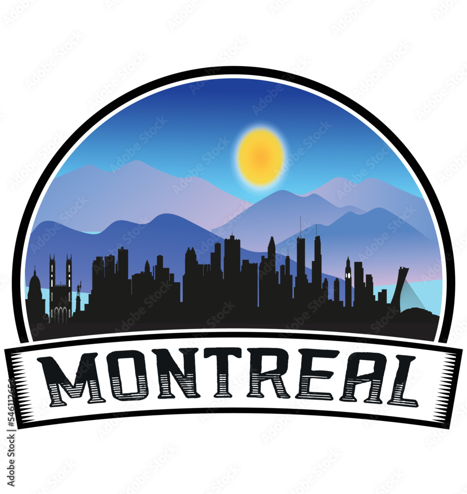 Montreal Canada Skyline Sunset Travel Souvenir Sticker Logo Badge Stamp Emblem Coat of Arms Vector Illustration EPS