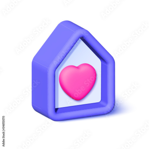 Abstract home 3d for web design. Icon for concept design. Love and family, social work and charity vector icon. Health care. 3d vector illustration