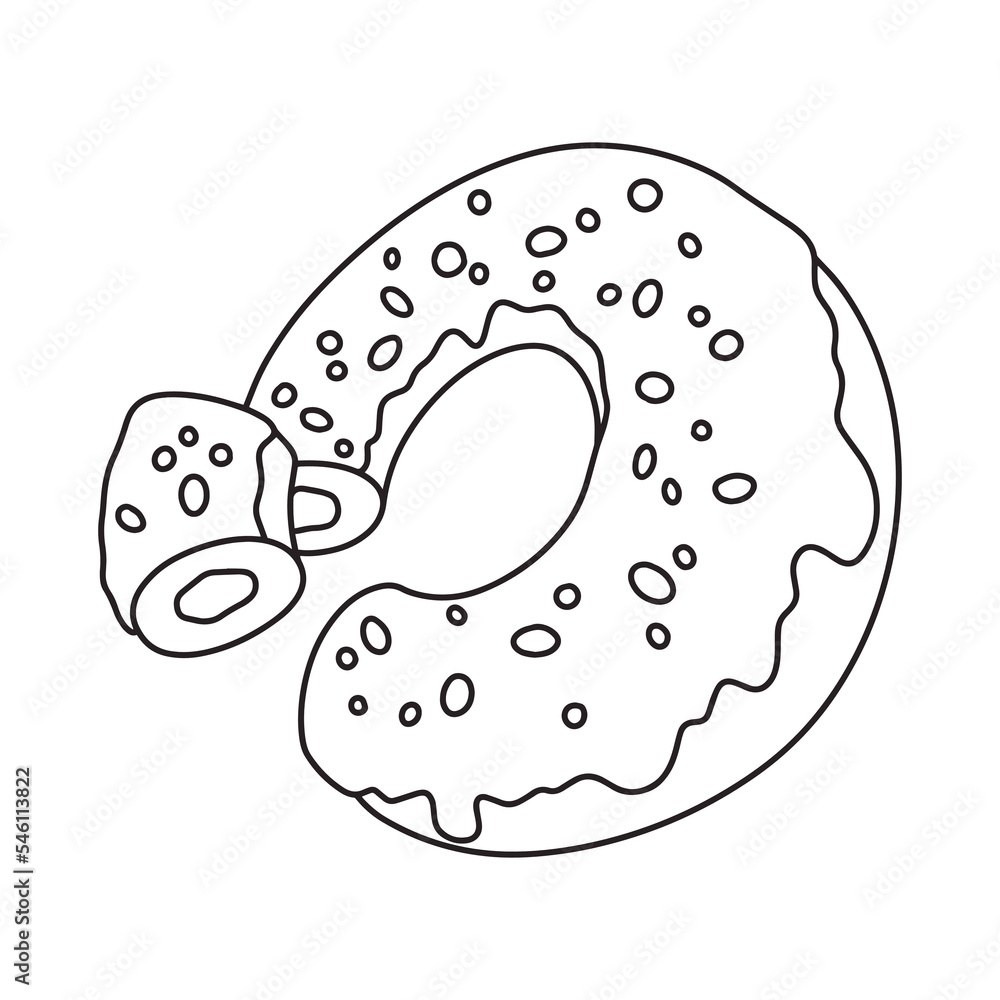 Vector illustration. Doodle line style. Street food. Sweet donut with icing. Design and interior element. Vector illustration. Doodle line style. Street food. Sweet donut with icing. Design and interior element.