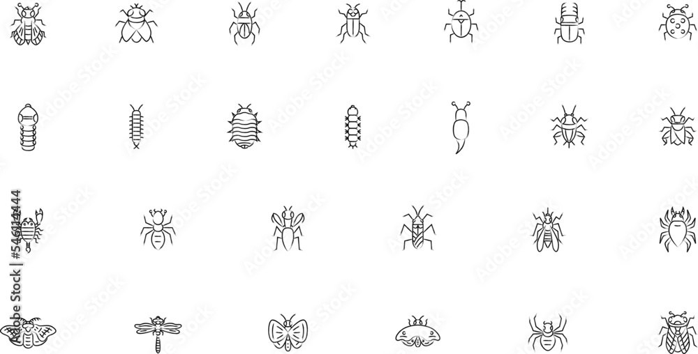ミニ昆虫の筆書きイラストアイコンセット