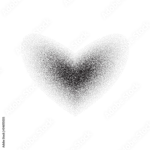 Dotted grain heart. Black stipple core shape. Noise sand texture heart form. Vector stochastic photo