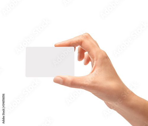 Female Hand Holds A White Card.